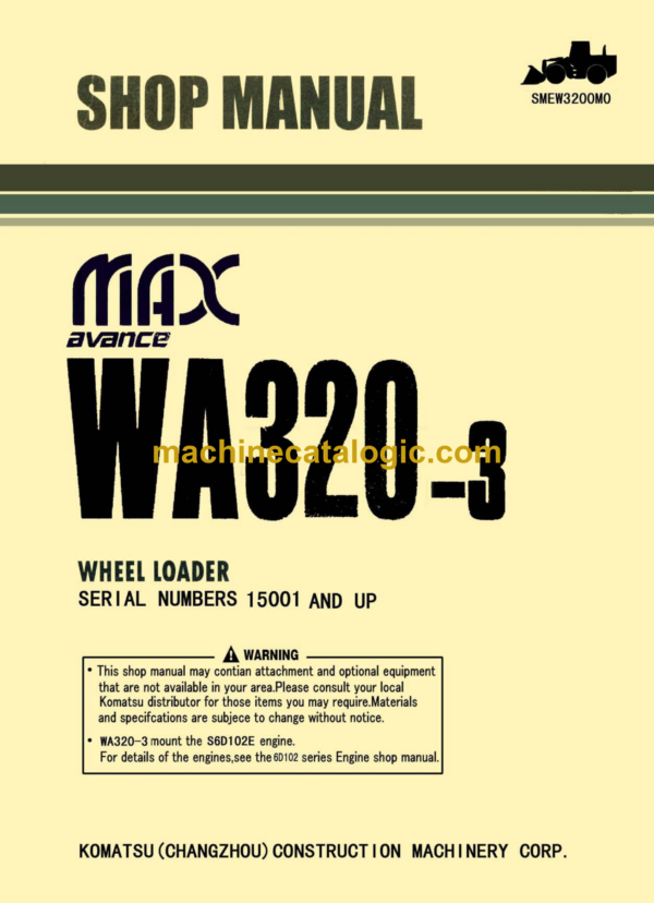 Komatsu WA320-3 Wheel Loader Shop Manual (SMEW3200M0)