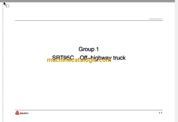 Sany SRT95C Off-Highway Truck Parts Book (14RT95100040)