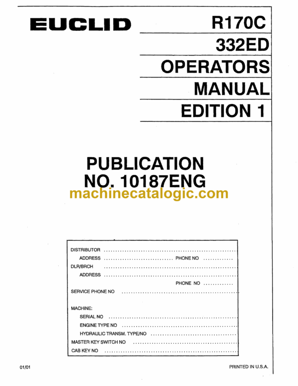 Hitachi R170C 332ED Dump Truck Operator's Manual (10187)