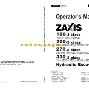 Hitachi ZX180-3 Class, ZX200-3 Class, ZX330-3 Class Excavator Operator's Manual (EM1U1-2-1)