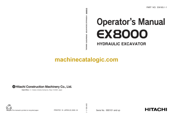 Hitachi EX8000 Hydraulic Excavator Operator's Manual (EM18G-1-1)