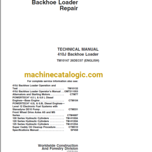 John Deere 410J Backhoe Loader Repair Technical Manual (TM10147)