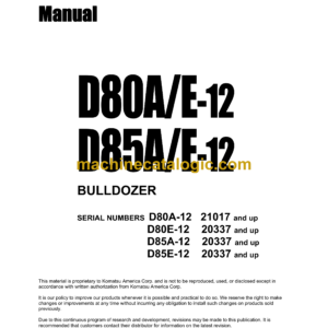 Komatsu D80A, E-12 D85A, E-12 Bulldozer Shop Manual (D8085A12BE3)