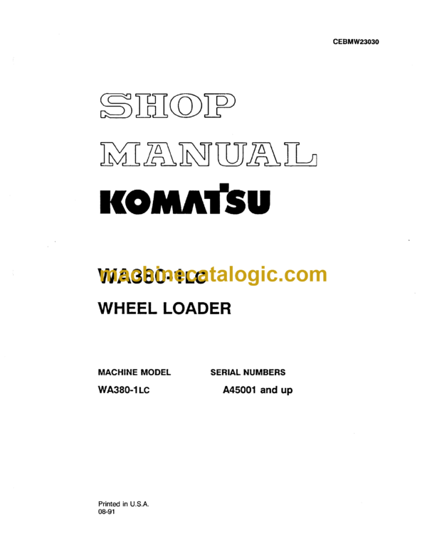 Komatsu WA380-1LC Wheel Loader Shop Manual (CEBMW23030)