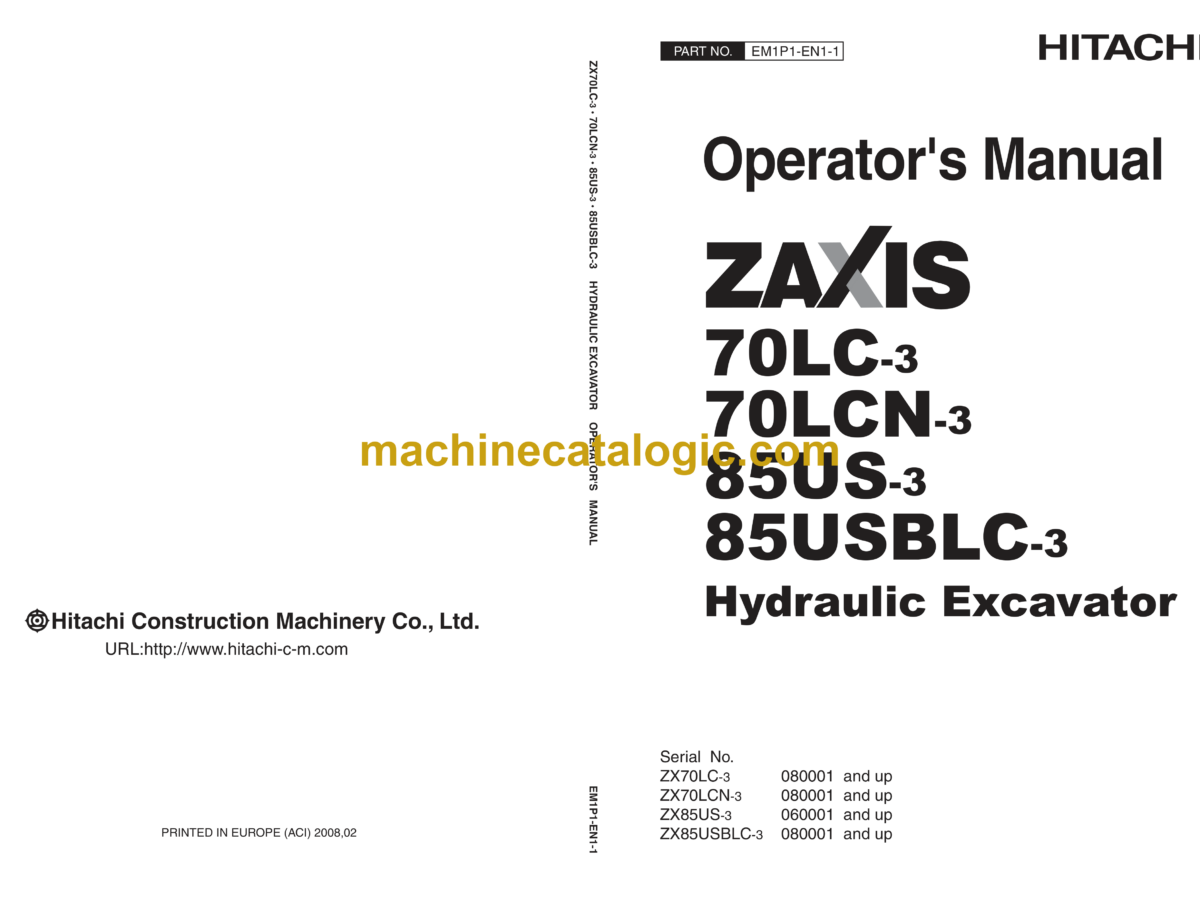 Hitachi ZX70LC-3, ZX70LCN-3, ZX85US-3, ZX85USBLC-3 Hydraulic