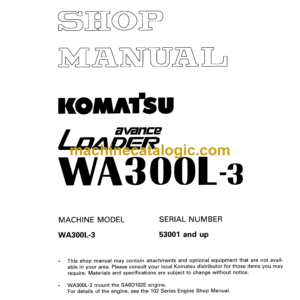 Komatsu WA300L-3 Avance Loader Wheel Loader Shop Manual (SEBM017300)