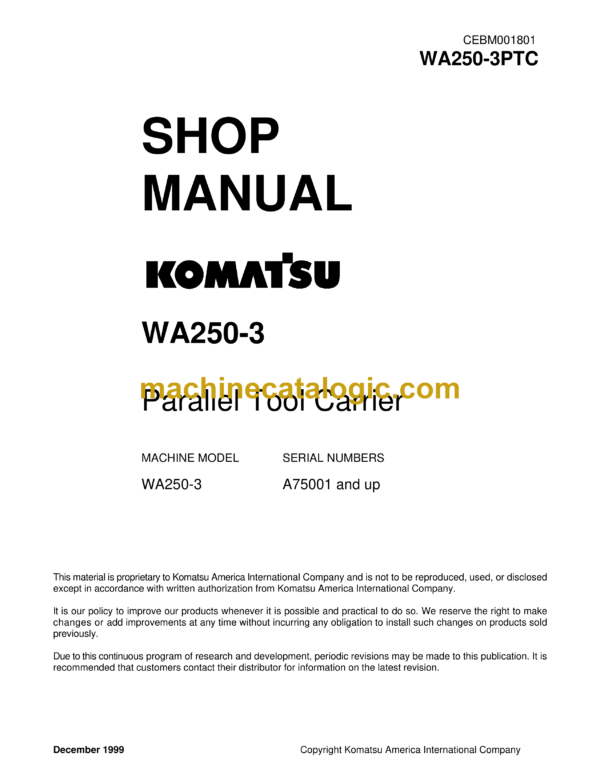 Komatsu WA250-3 Parallel Tool Carrier Shop Manual (CEBM001801)