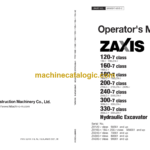 Hitachi ZX120-7, ZX160-7, ZX180-7, ZX200-7, ZX240-7, ZX300-7, ZX330-7 class Hydraulic Excavator Operator's Manual (ENMDFY-EN2-2, ENMDFY-EN2-3, ENMDFY-EN2-5)
