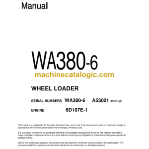 Komatsu WA380-6 Wheel Loader Shop Manual (CEBM017403)