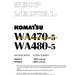 Komatsu WA470-5, WA480-5 Wheel Loader Shop Manual (SEBM024419)