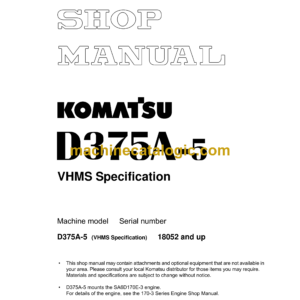 Komatsu D375A-5 VHMS Spec. Bulldozer Shop Manual (SEBM036106)