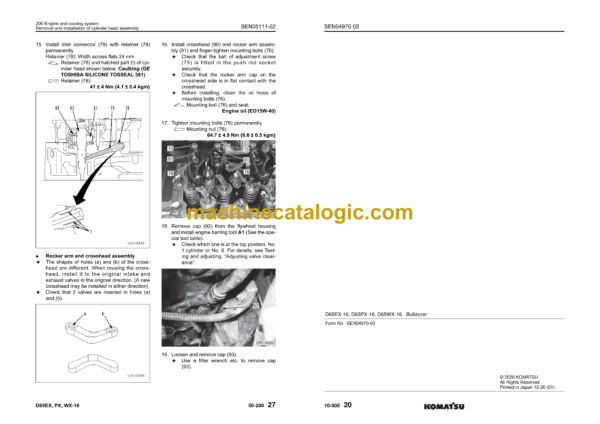 Komatsu D65EX-16, D65PX-16, D65WX-16 Bulldozer Shop Manual (SEN04887-18)