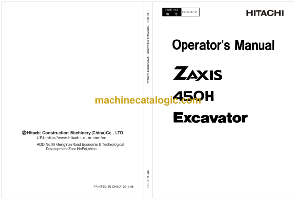 Hitachi ZX450H Excavator Operator's Manual