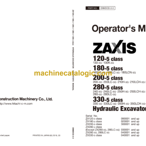 Hitachi ZX120-5G class, ZX180-5G class, ZX200-5G class, ZX280-5G class, ZX330-5G class Hydraulic Excavator Operator's Manual (ENMDCD-3-3 to ENMDCD-3-8)