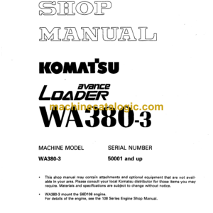 Komatsu WA380-3 Avance Loader Wheel Loader Shop Manual (SEBM006105)