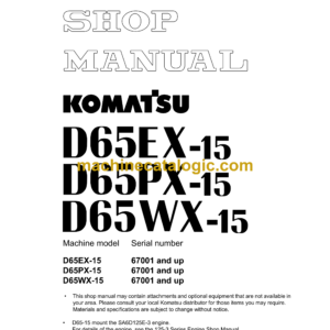 Komatsu D65EX-15, D65PX-15, D65WX-15 Bulldozer Shop Manual (SEBM029508)