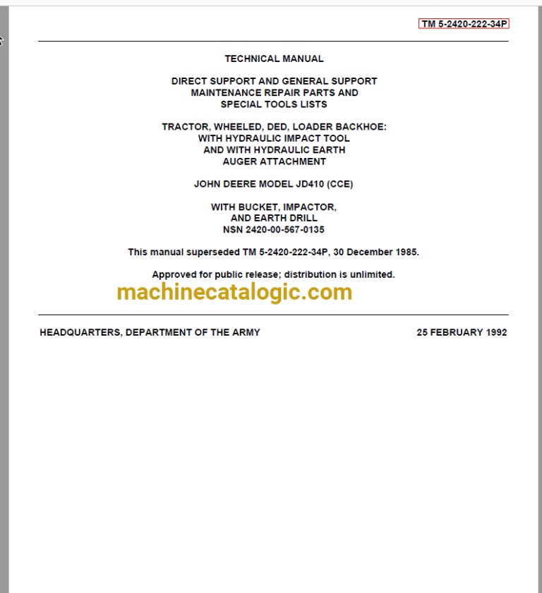 John Deere JD410 Backhoe Loader Technical Manual (TM 5-2420-222-34P)