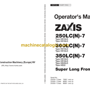 Hitachi ZX250LC(N)-7, ZX300LC(N)-7, ZX350LC(N)-7 Super Long Front Operator's Manual (ENMDFY-ENSL1-1)