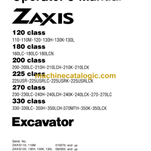 Hitachi ZX120 Class,ZX180 Class,ZX200 Class,ZX225 Class,ZX270 Class,ZX330 Class Excavator Operator's Manual (EM1G6-5-1)