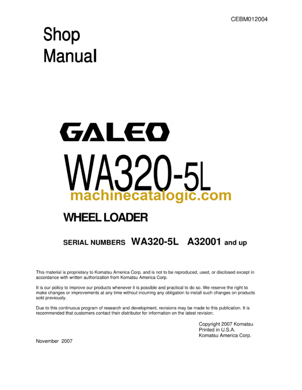 Komatsu WA320-5L Galeo Wheel Loader Shop Manual (CEBM012004)