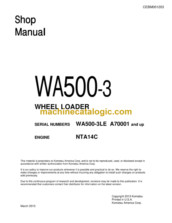 Komatsu WA500-3 Wheel Loader Shop Manual (CEBM001203)