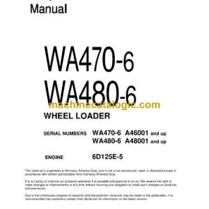 Komatsu WA470-6, WA480-6 Wheel Loader Shop Manual (CEBM023002)