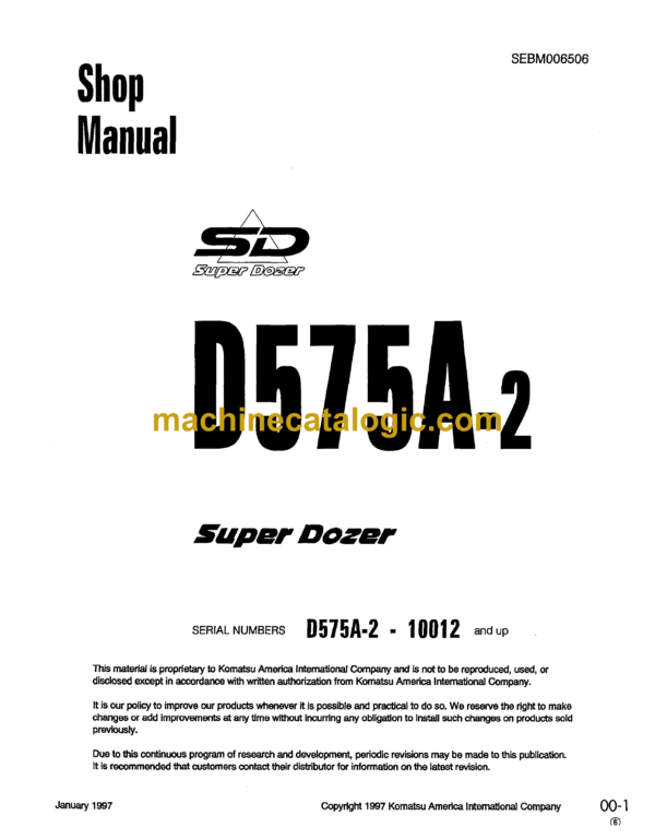 Komatsu D575A-2 Super Dozer Shop Manual (SEBM006506)