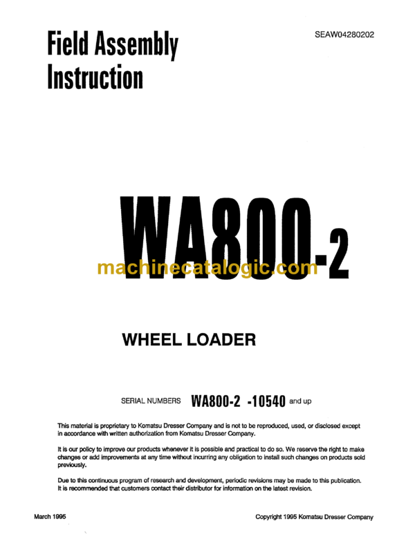 Komatsu WA800-2 Wheel Loader Field Assembly Instruction (SEAW04280202)