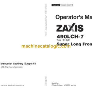 Hitachi ZX490LCH-7 Type HE16LD Super Long Front Operator's Manual (ENMJAQ-ENSL1-1)