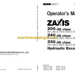 Hitachi ZX200-3G class, ZX240-3G class, ZX330-3G class Hydraulic Excavator Operator's Manual (EMBWA-2-1)