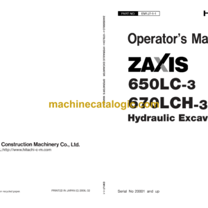 Hitachi ZX650LC-3,ZX670LCH-3 Hydraulic Excavator Operator's Manual (EM1J7-1-1)