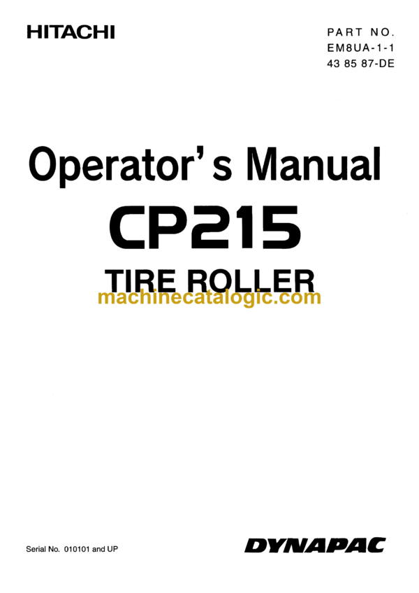 Hitachi CP215 Tire Roller Operator's Manual (EM8UA-1-1)