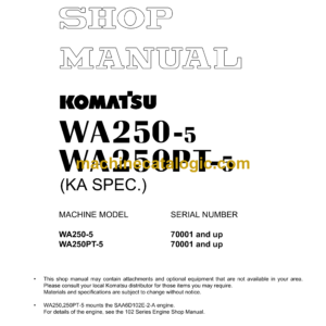 Komatsu WS250-5, WA250PT-5 Wheel Loader Shop Manual (SEBM029702)