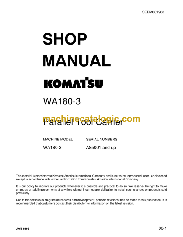 Komatsu WA180-3 Parallel Tool Carrier Shop Manual (CEBM001900)