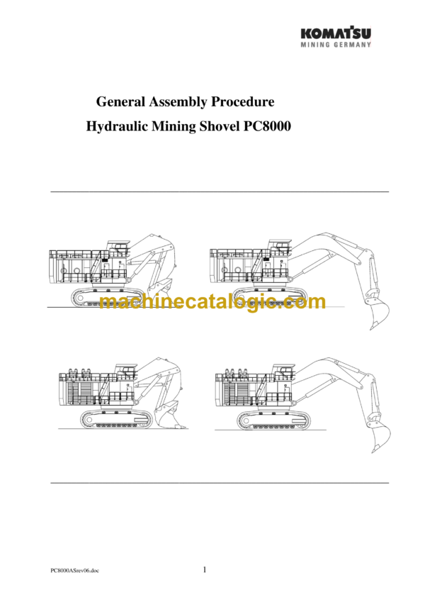 Komatsu PC8000 Hydraulic Excavator General Assembly Procedure Shop Manual