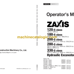 Hitachi ZX120-5G class, ZX180-5G class, ZX200-5G class, ZX280-5G class, ZX330-5G class Hydraulic Excavator Operator's Manual (ENMDCD-3-2 to ENMDCD-3-8)