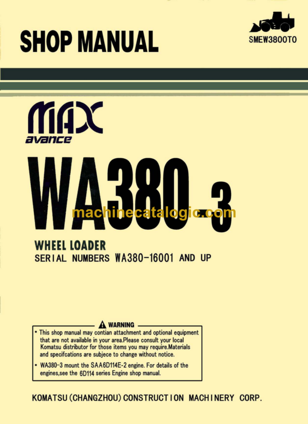 Komatsu WA380-3 Wheel Loader Shop Manual (SMEW3800T0)