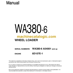 Komatsu WA380-6 Wheel Loader Shop Manual (CEBM022703)