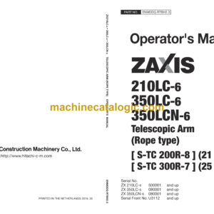 Hitachi Hitachi ZX210LC-6, ZX350LC-6, ZX350LCN-6 Telescopic Arm (Rope Type) 25m Operator's Manual (ENMDDQ-RTBH2-1, ENMDDQ-RTBH2-2, ENMDDQ-RTBH2-3, ENMDDQ-RTBH2-4)