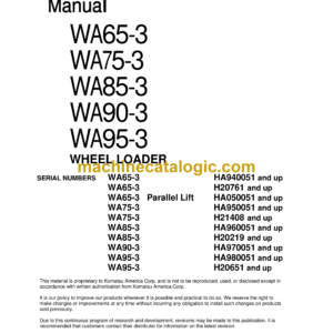 Komatsu WA65-3, WA75-3, WA85-3, WA90-3, WA95-3 Wheel Loader Shop Manual (VEBM950201)