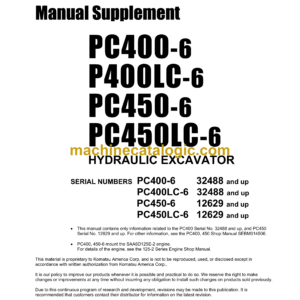 Komatsu PC400-6 P400LC-6 PC450-6 PC450LC-6 Hydraulic Excavator Shop Manual Supplement (SEBM023600)