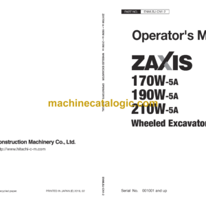 Hitachi ZX170W-5A ZX190W-5A ZX210W-5A Wheeled Excavator Operator's Manual (ENMLBJ-CN1-2, ENMLBJ-CN1-3)