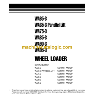 Komatsu WA65-3 WA65-3 Parallel Lift WA75-3 WA85-3 WA90-3 WA95-3 Wheel Loader Shop Manual (VEBM950201)