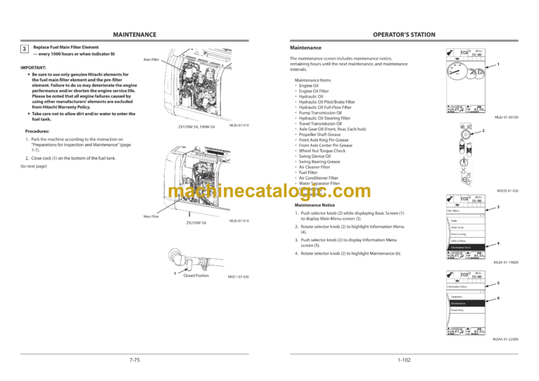 Hitachi ZX170W-5A ZX190W-5A ZX210W-5A Wheeled Excavator Operator's