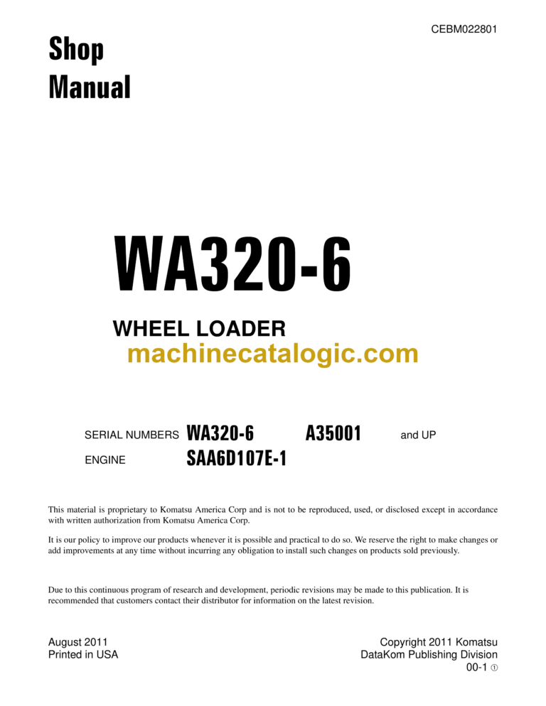 Komatsu WA320-6 Wheel Loader Shop Manual (CEBM022801)