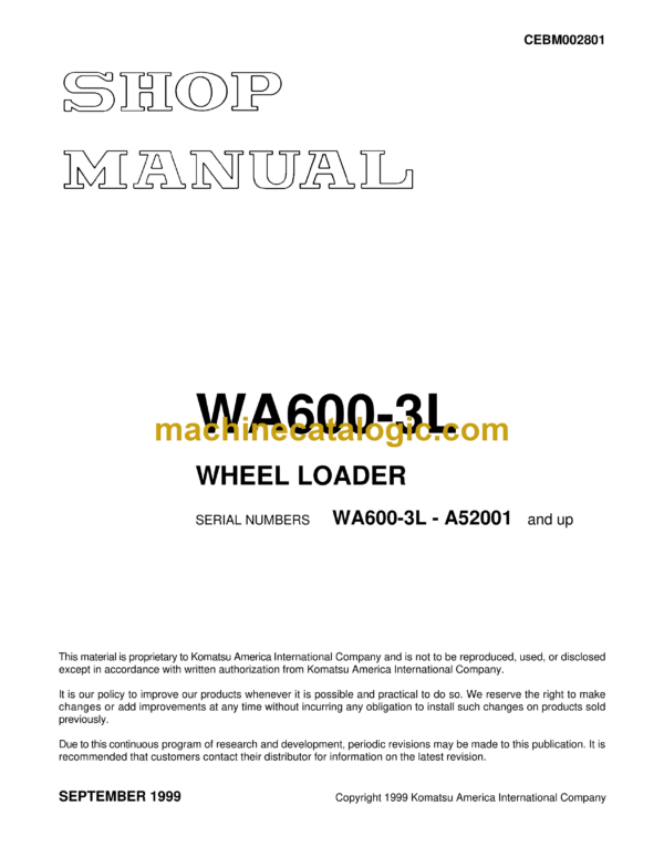 Komatsu WA600-3L Wheel Loader Shop Manual (CEBM002801)