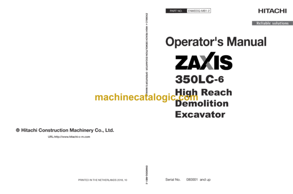 Hitachi ZX350LC-6 High Reach Demolition Excavator Operator's Manual (ENMDDQ-MB1-2)