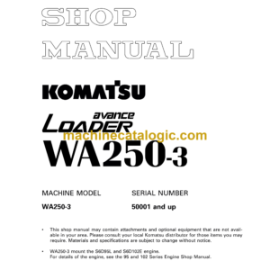 Komatsu WA250-3 Avance Loader Wheel Loader Shop Manual (SEBM005906)