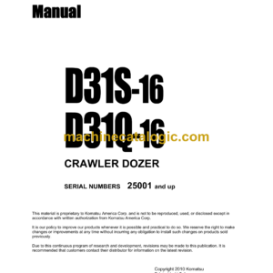 Komatsu D31S-16, D31Q-16 Crawler Dozer Shop Manual (SEBM0113B01)