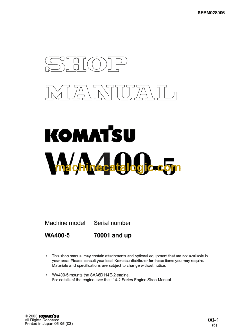 Komatsu WA400-5 Wheel Loader Shop Manual (SEBM028006)